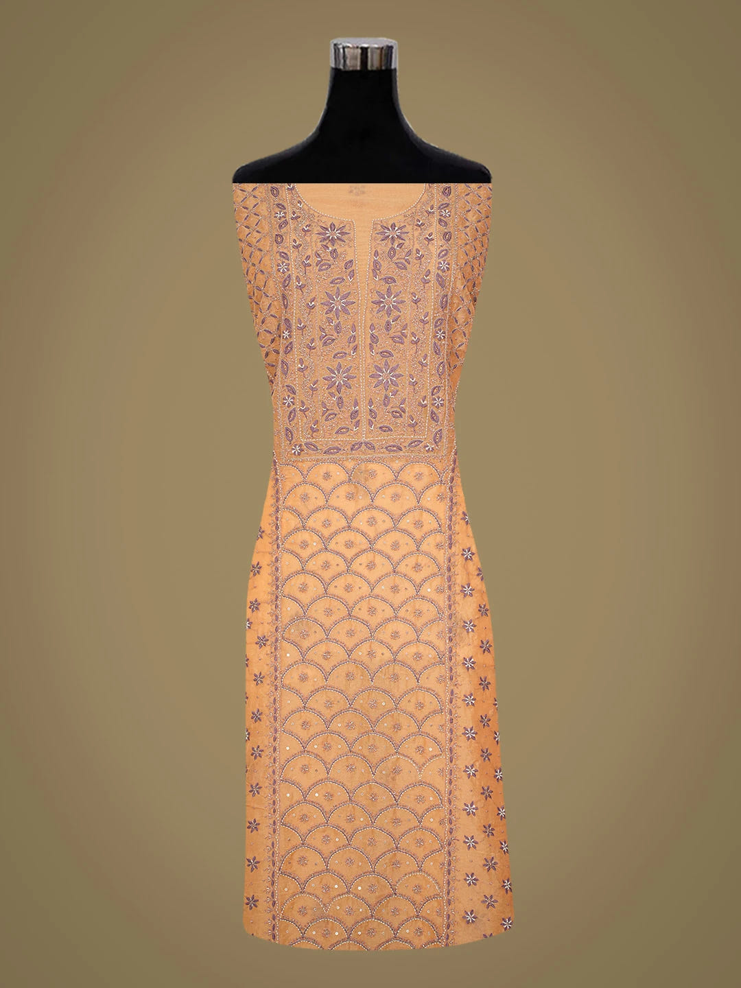 Ada Hand Embroidered Orange(Crayola) Organza Lucknowi Chikankari Unstitched Kurta Dupatta Set With Cutdana Work 01A697846
