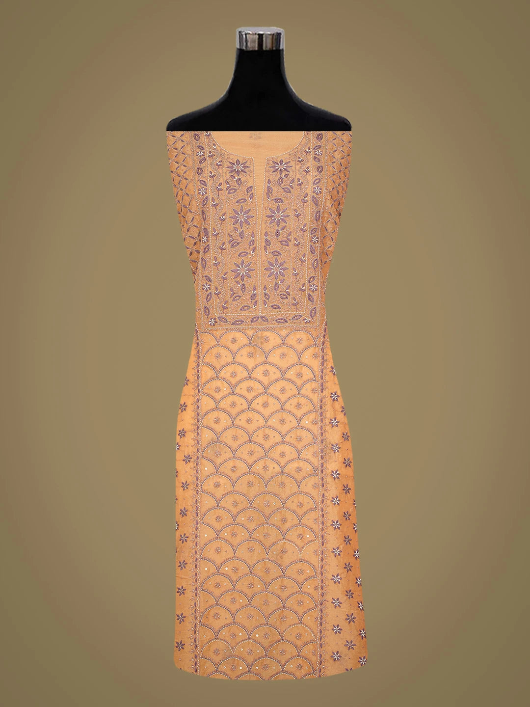 Ada Hand Embroidered Orange(Crayola) Organza Lucknowi Chikankari Unstitched Kurta Dupatta Set With Cutdana Work 01A697846