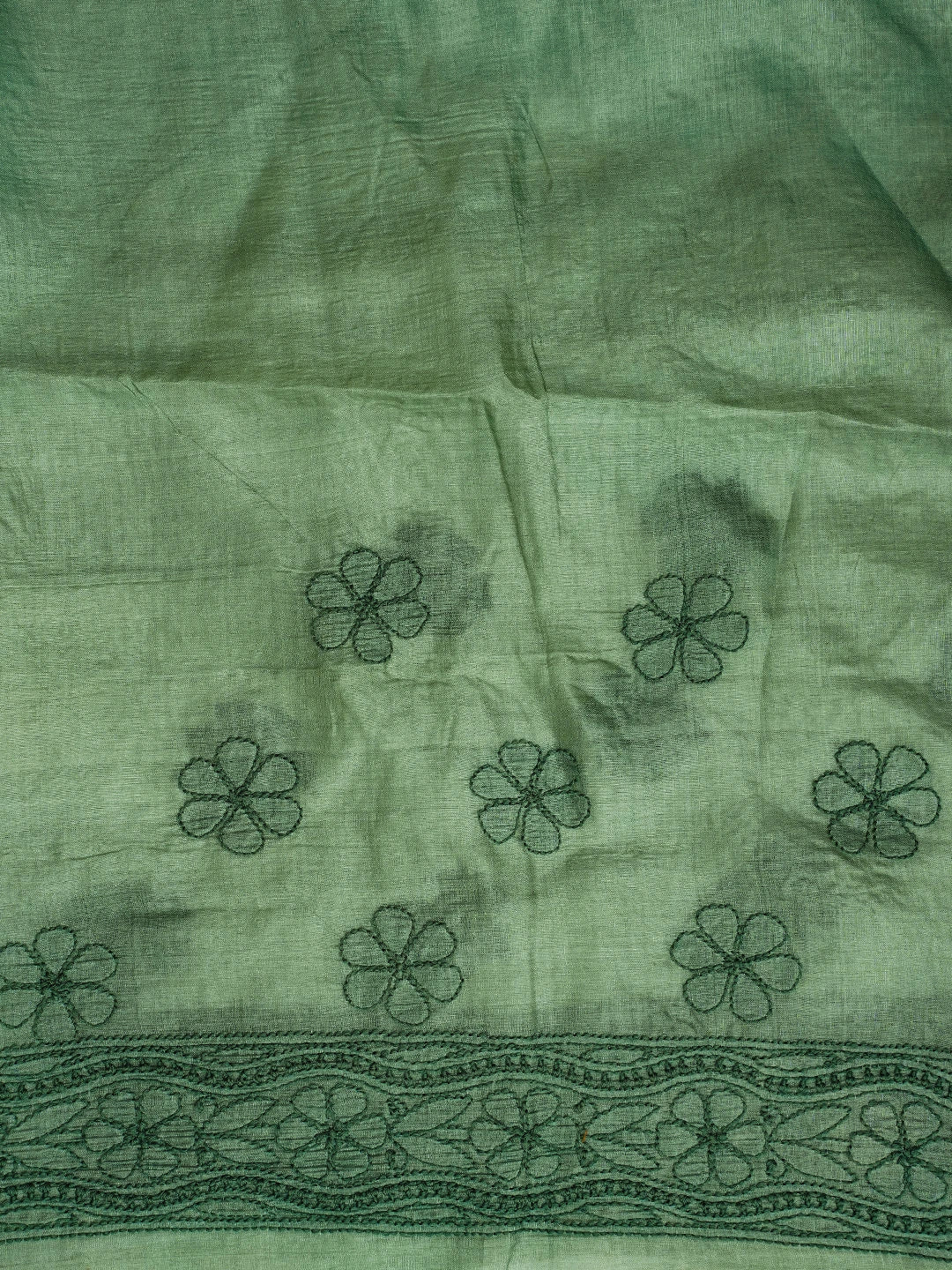 Ada Hand Embroidered Castleton Green Silk Lucknowi Chikankari Saree With Blouse 01A669301