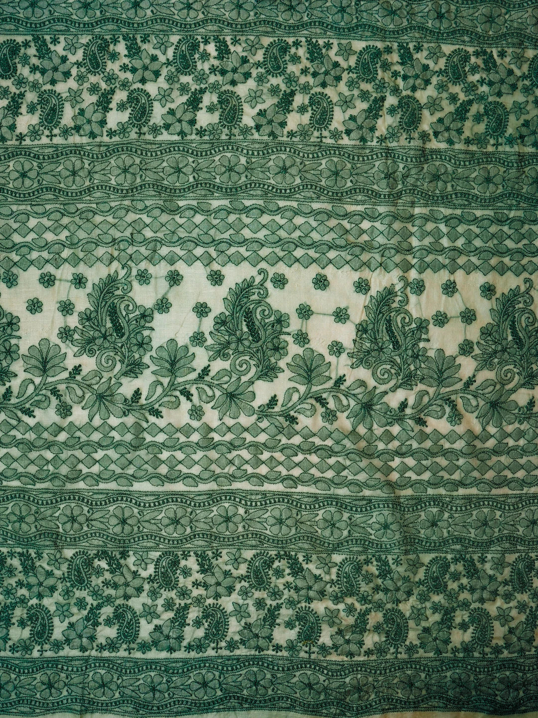 Ada Hand Embroidered Castleton Green Silk Lucknowi Chikankari Saree With Blouse 01A669301