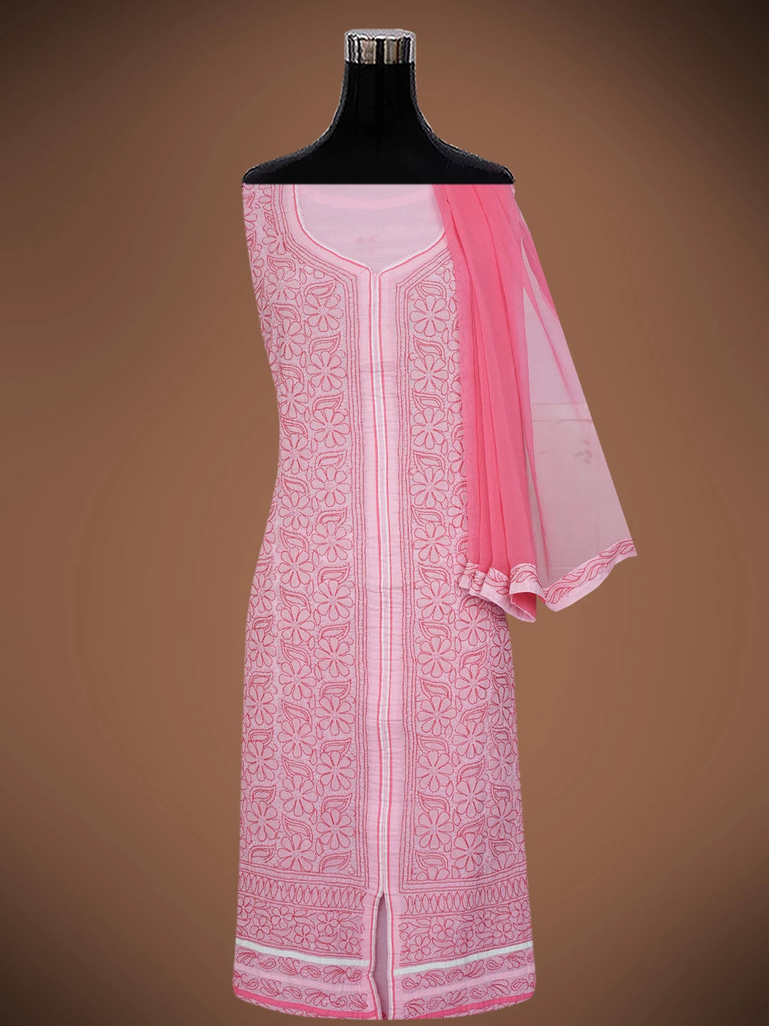 Ada Hand Embroidered Pink Cotton Lucknowi Chikankari Unstitched Suit Piece 01A317720