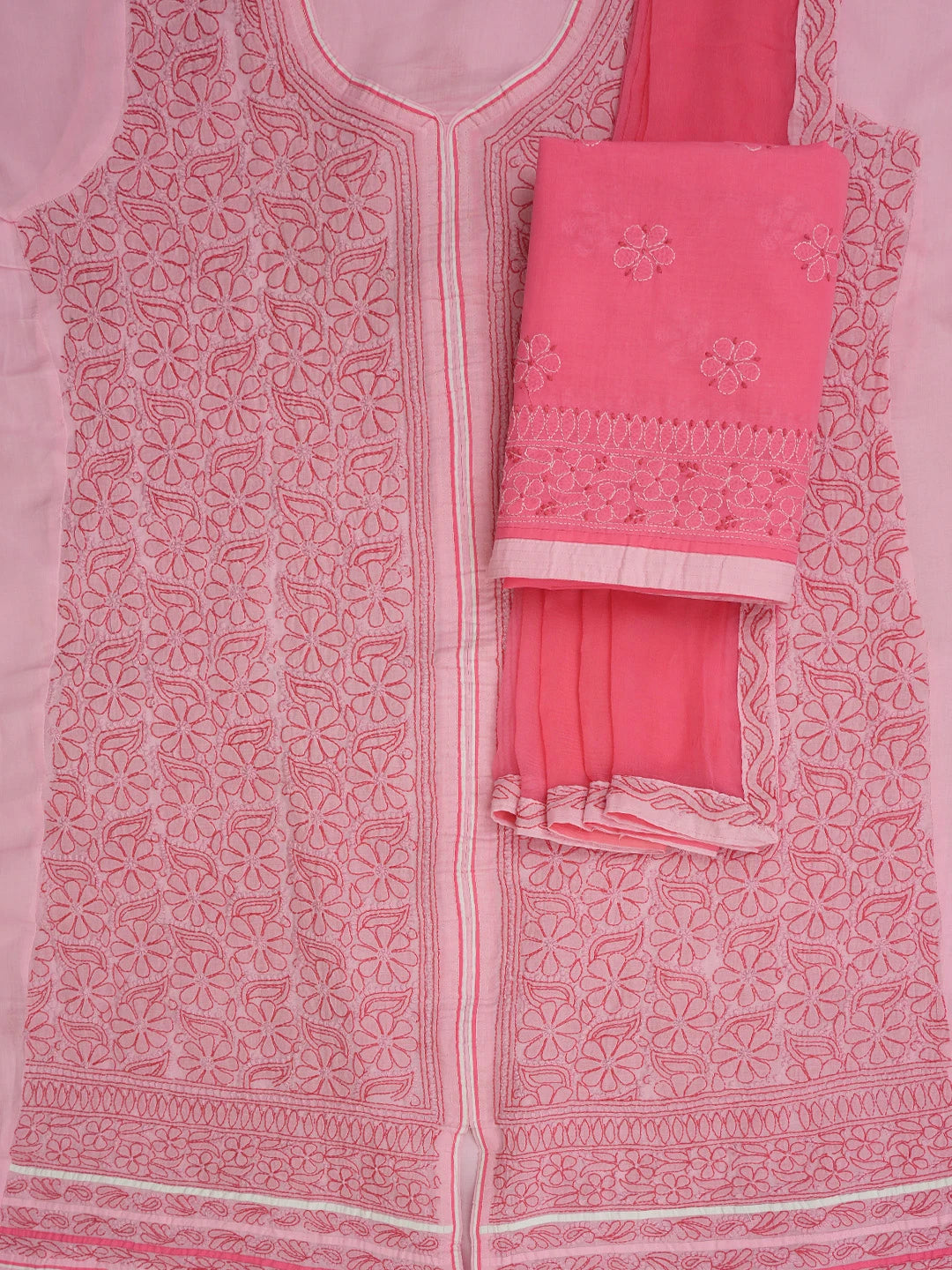 Ada Hand Embroidered Pink Cotton Lucknowi Chikankari Unstitched Suit Piece 01A317720