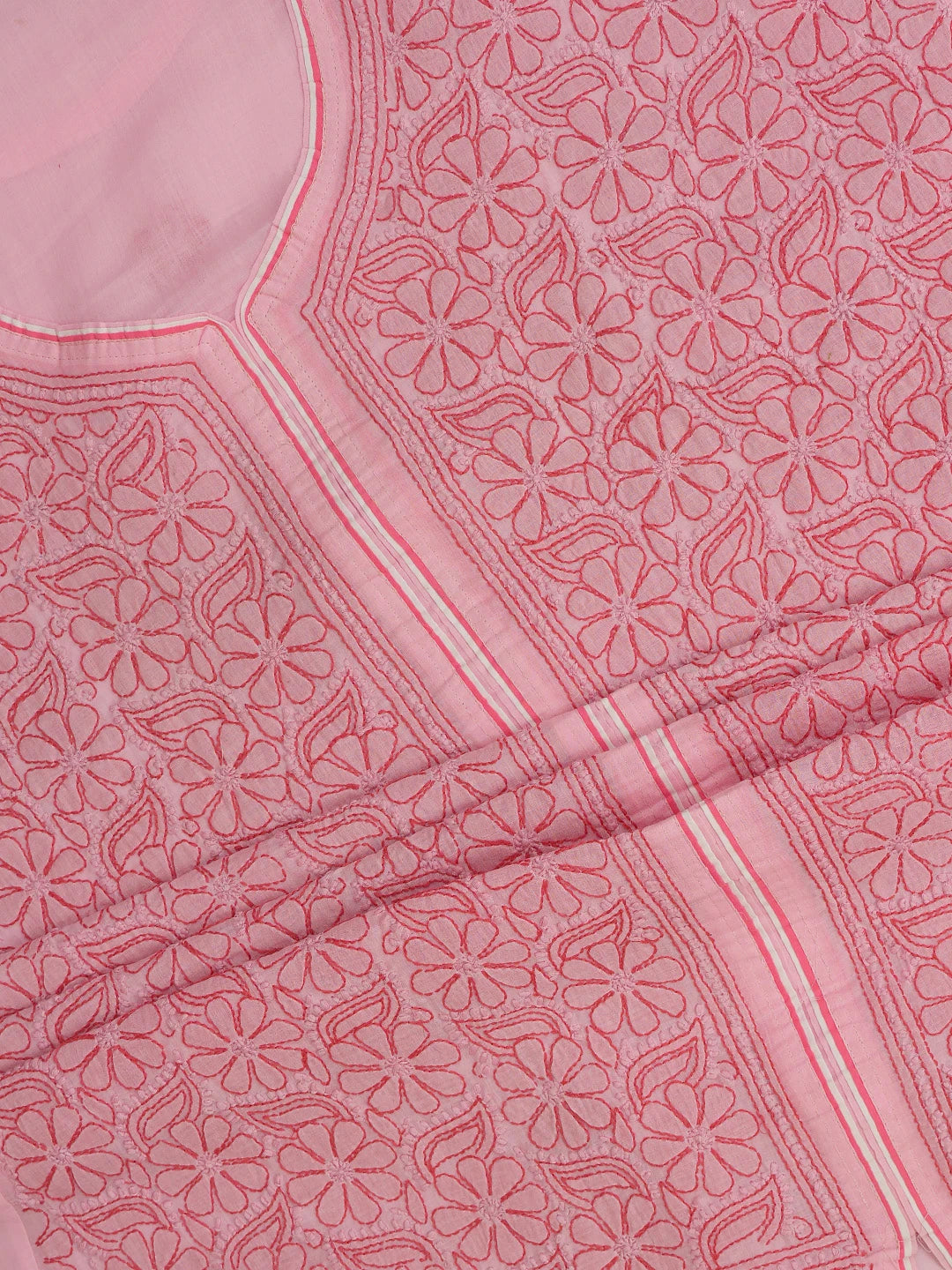 Ada Hand Embroidered Pink Cotton Lucknowi Chikankari Unstitched Suit Piece 01A317720