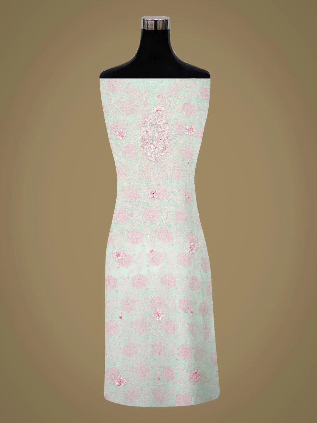 Ada Hand Embroidered Sea Green Organza Lucknowi Chikankari Unstitched Kurta Dupatta Set With Cutdana Work 01A702505