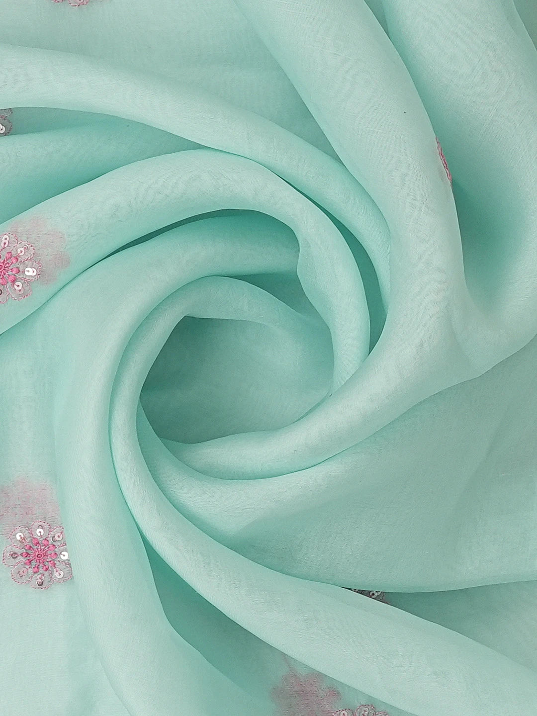 Ada Hand Embroidered Sea Green Organza Lucknowi Chikankari Unstitched Kurta Dupatta Set With Cutdana Work 01A702505