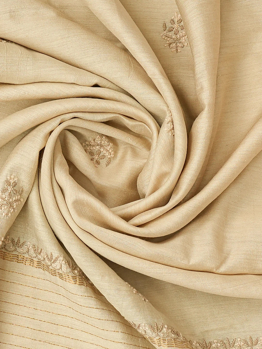 Ada Hand Embroidered Fawn Moonga Silk Lucknowi Chikankari Unstitched Kurta Dupatta Set 01A729065