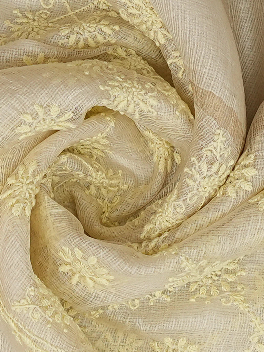Ada Hand Embroidered Ivory White Kota Lucknowi Chikankari Dupatta With Zari Work 01A727782