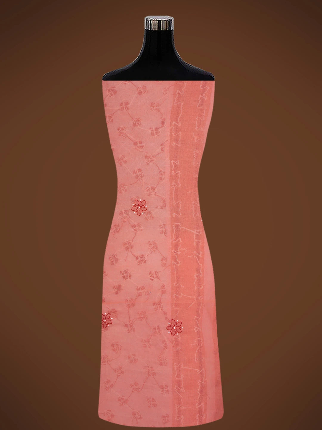 Ada Hand Embroidered Peach & White Cotton Lucknowi Chikankari Unstitched Suit Piece 01A679994