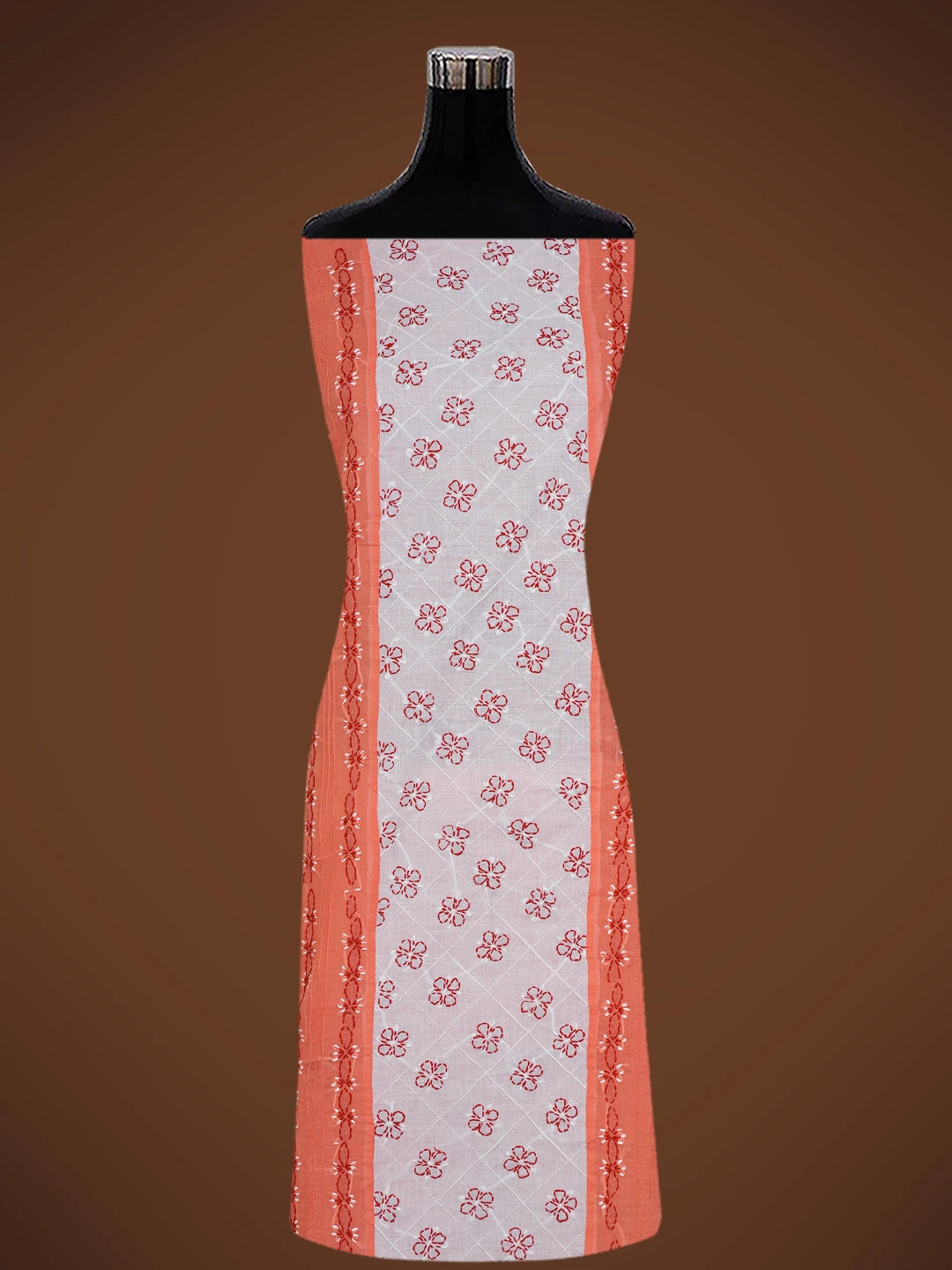 Ada Hand Embroidered Peach & White Cotton Lucknowi Chikankari Unstitched Suit Piece 01A679994