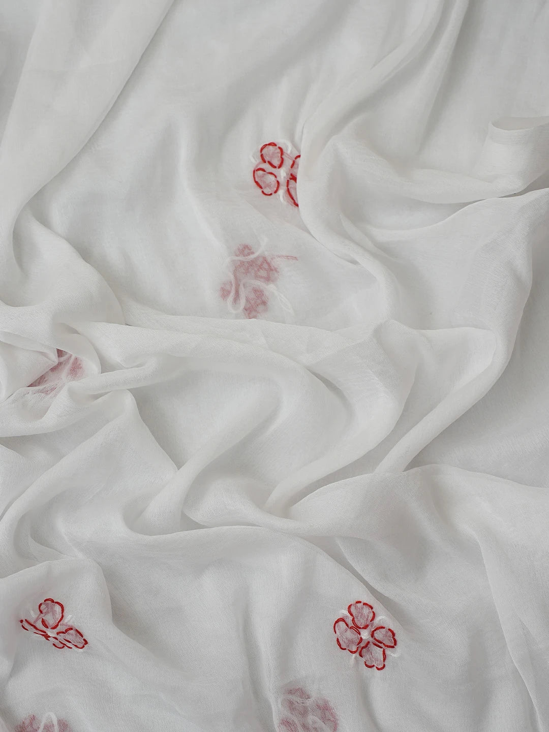 Ada Hand Embroidered Peach & White Cotton Lucknowi Chikankari Unstitched Suit Piece 01A679994