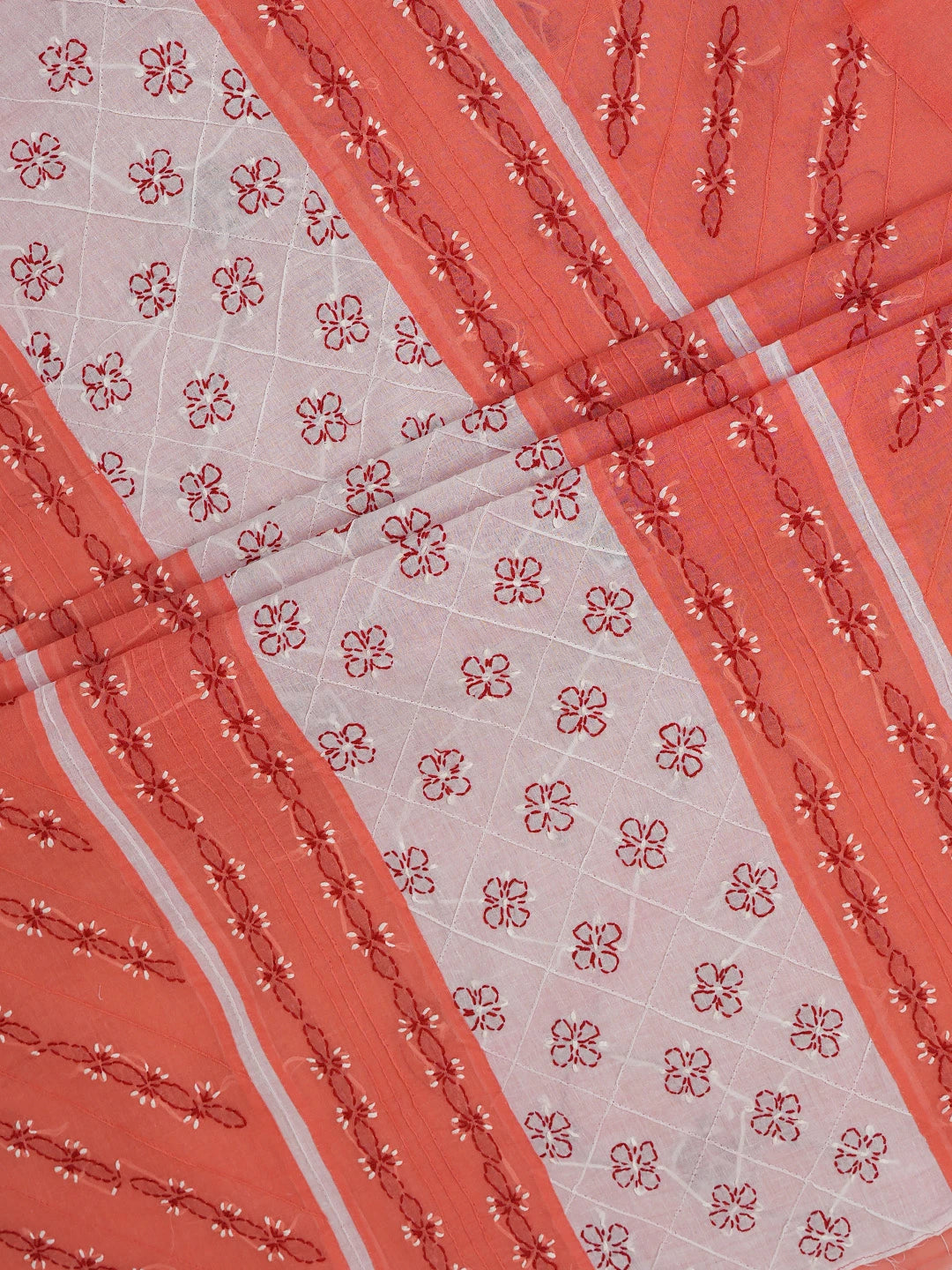 Ada Hand Embroidered Peach & White Cotton Lucknowi Chikankari Unstitched Suit Piece 01A679994