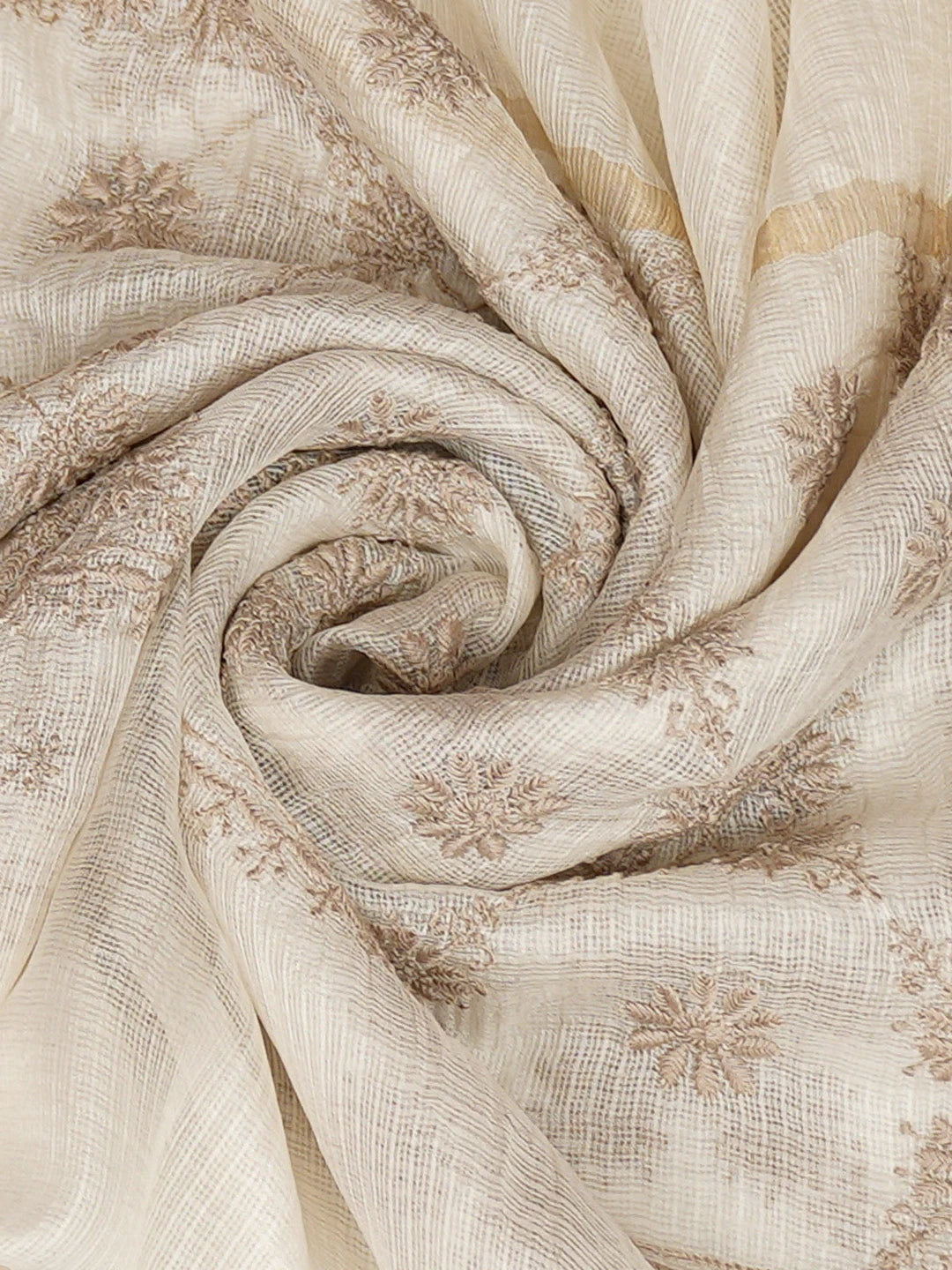Ada Hand Embroidered Ivory White Kota Silk Lucknowi Chikankari Dupatta With Zari Work 01A680487