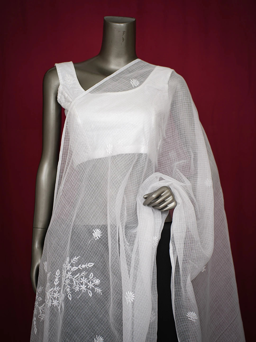 Ada Hand Embroidered Seasalt White Kota Lucknowi Chikankari Dupatta 01A728048