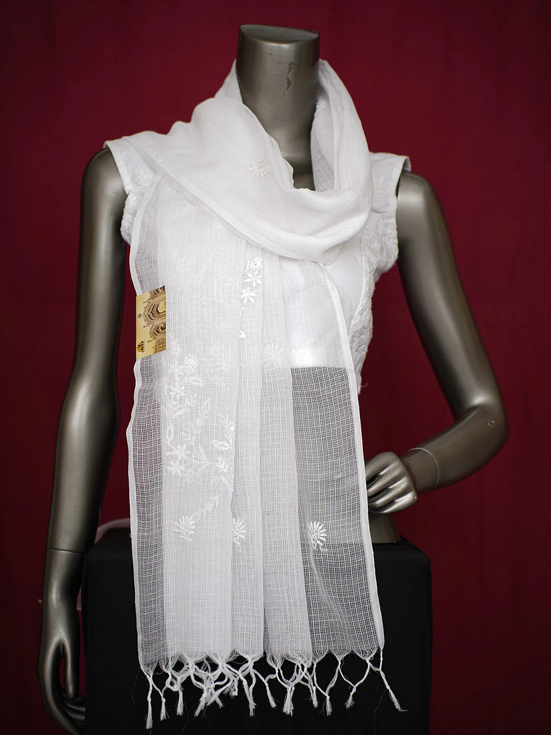 Ada Hand Embroidered Seasalt White Kota Lucknowi Chikankari Dupatta 01A728048