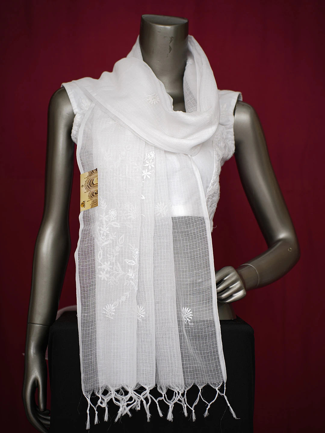 Ada Hand Embroidered Seasalt White Kota Lucknowi Chikankari Dupatta 01A728048