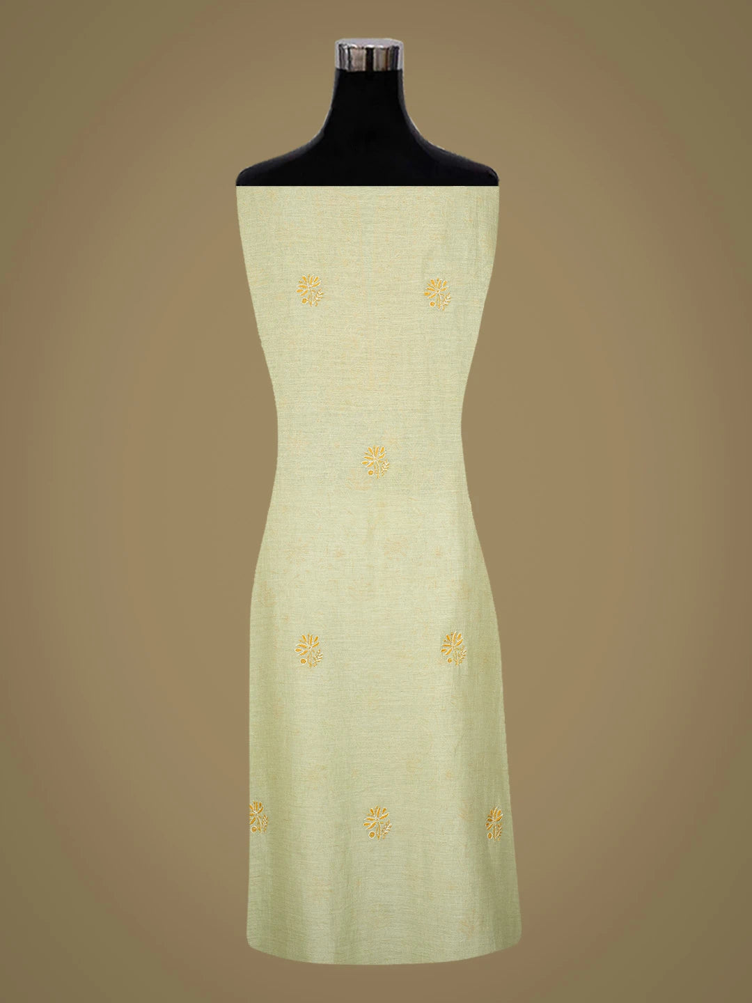 Ada Hand Embroidered Olive Green Chanderi Lucknowi Chikankari Unstitched Kurta Dupatta Set With Cutdana Work 01A712208