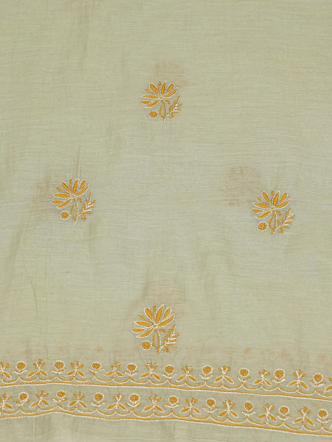 Ada Hand Embroidered Olive Green Chanderi Lucknowi Chikankari Unstitched Kurta Dupatta Set With Cutdana Work 01A712208