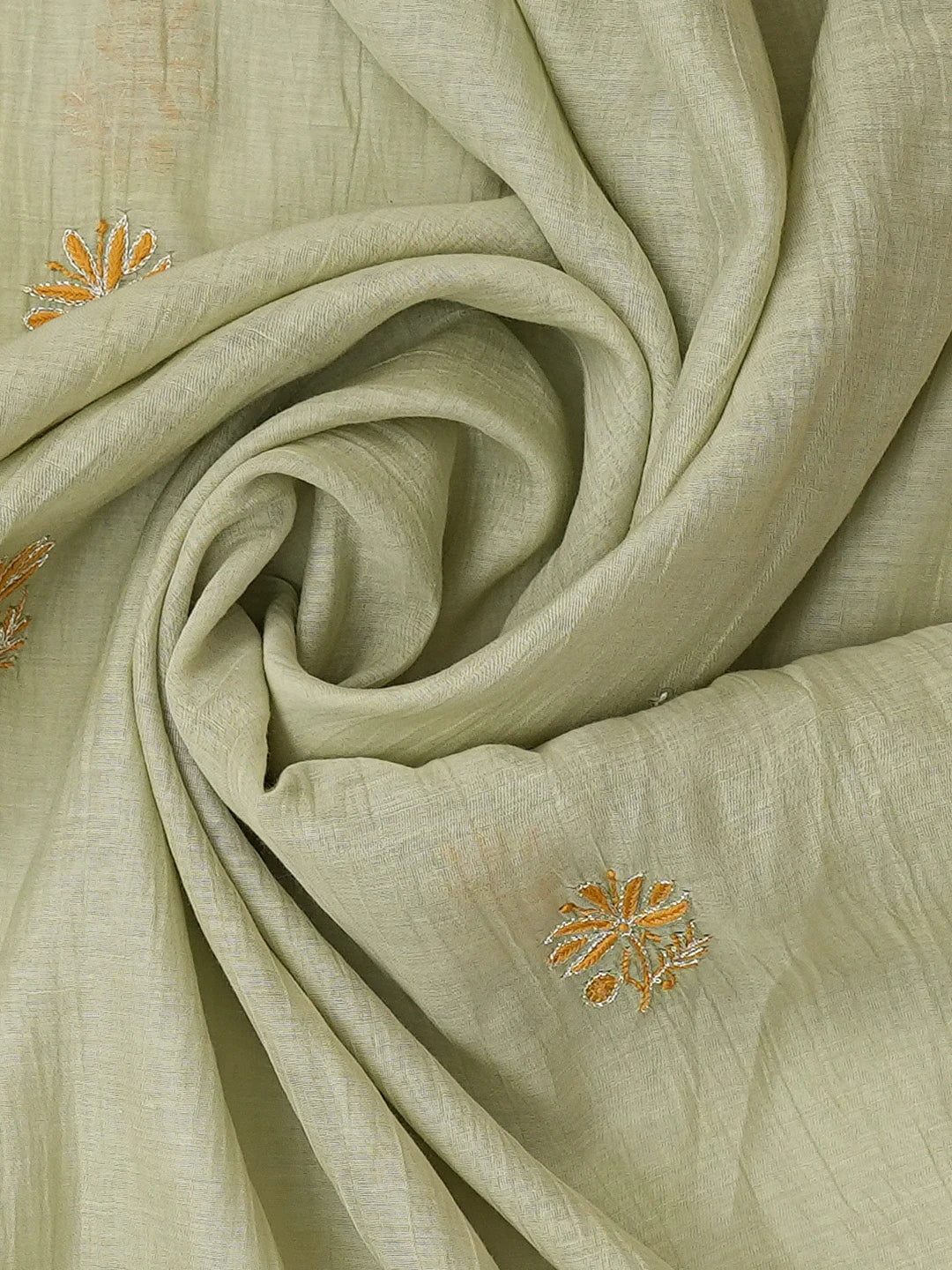 Ada Hand Embroidered Olive Green Chanderi Lucknowi Chikankari Unstitched Kurta Dupatta Set With Cutdana Work 01A712208