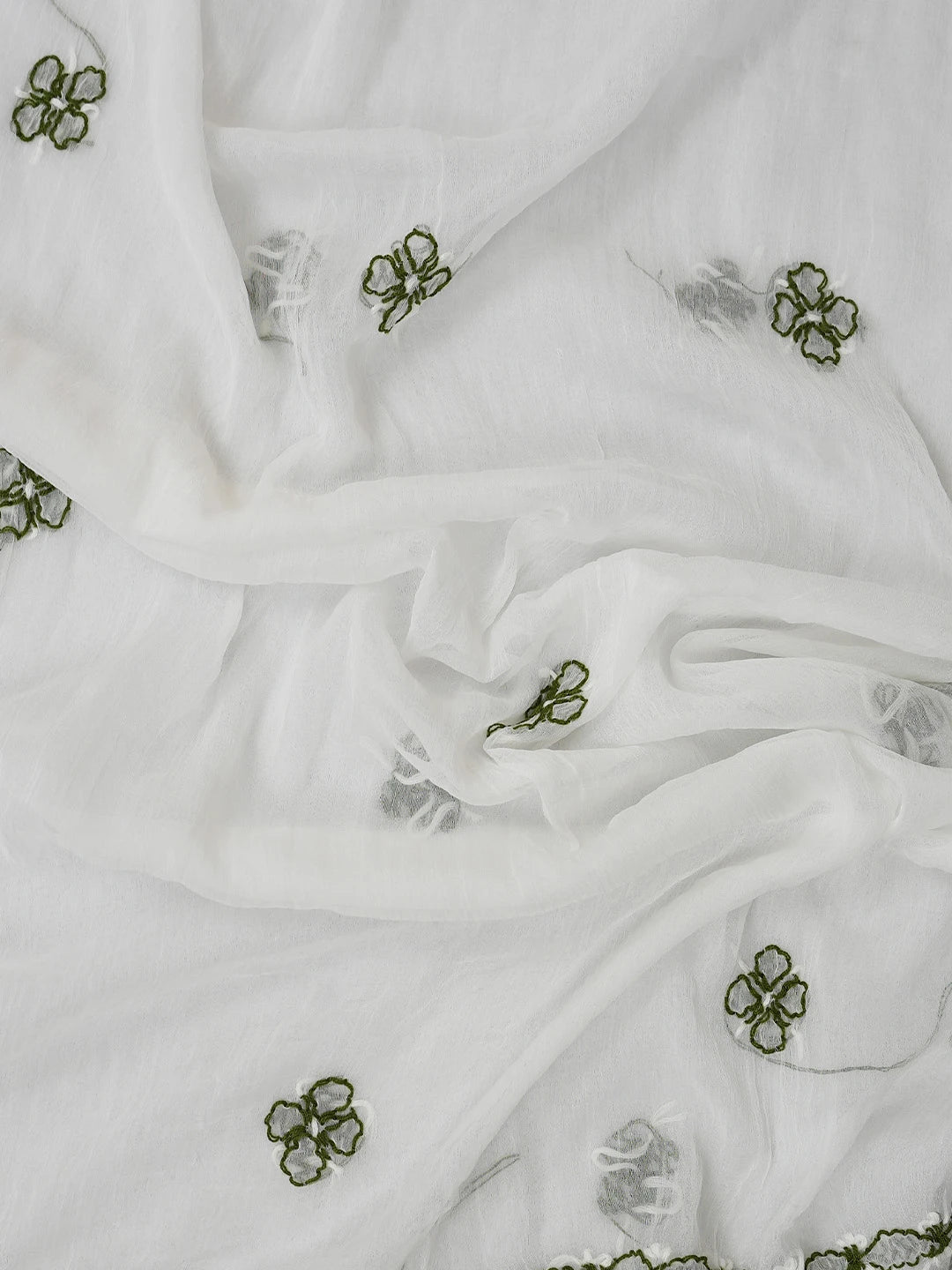 Ada Hand Embroidered Lime Green & White Cotton Lucknowi Chikankari Unstitched Suit Piece 01A679985