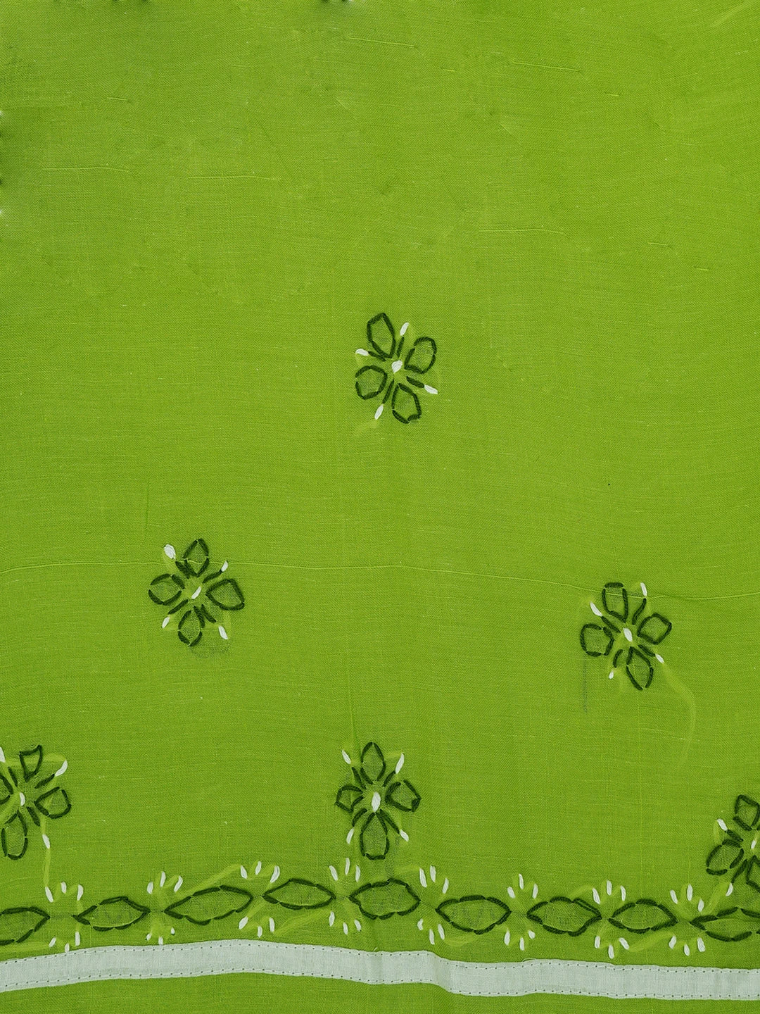 Ada Hand Embroidered Lime Green & White Cotton Lucknowi Chikankari Unstitched Suit Piece 01A679985