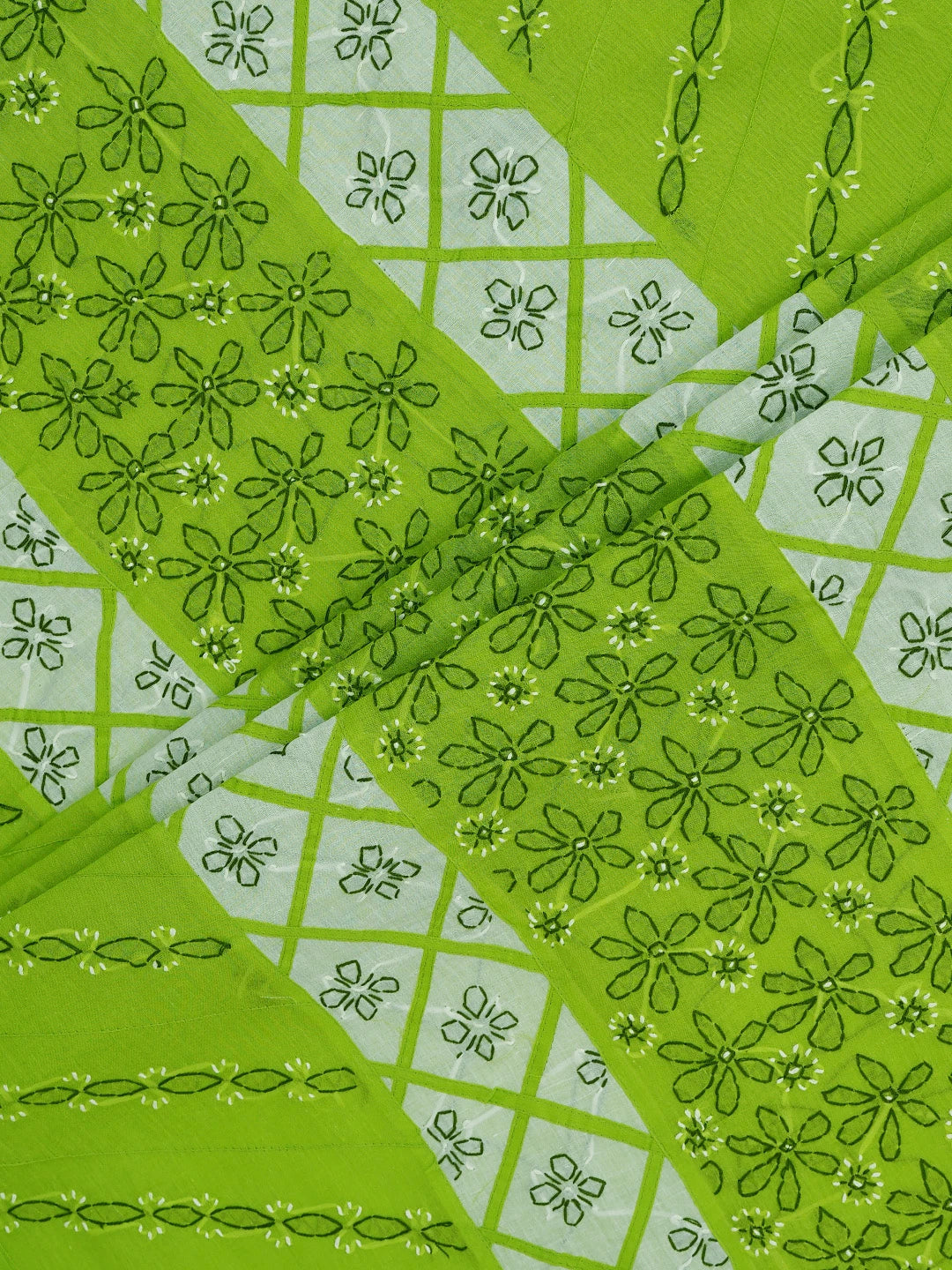 Ada Hand Embroidered Lime Green & White Cotton Lucknowi Chikankari Unstitched Suit Piece 01A679985