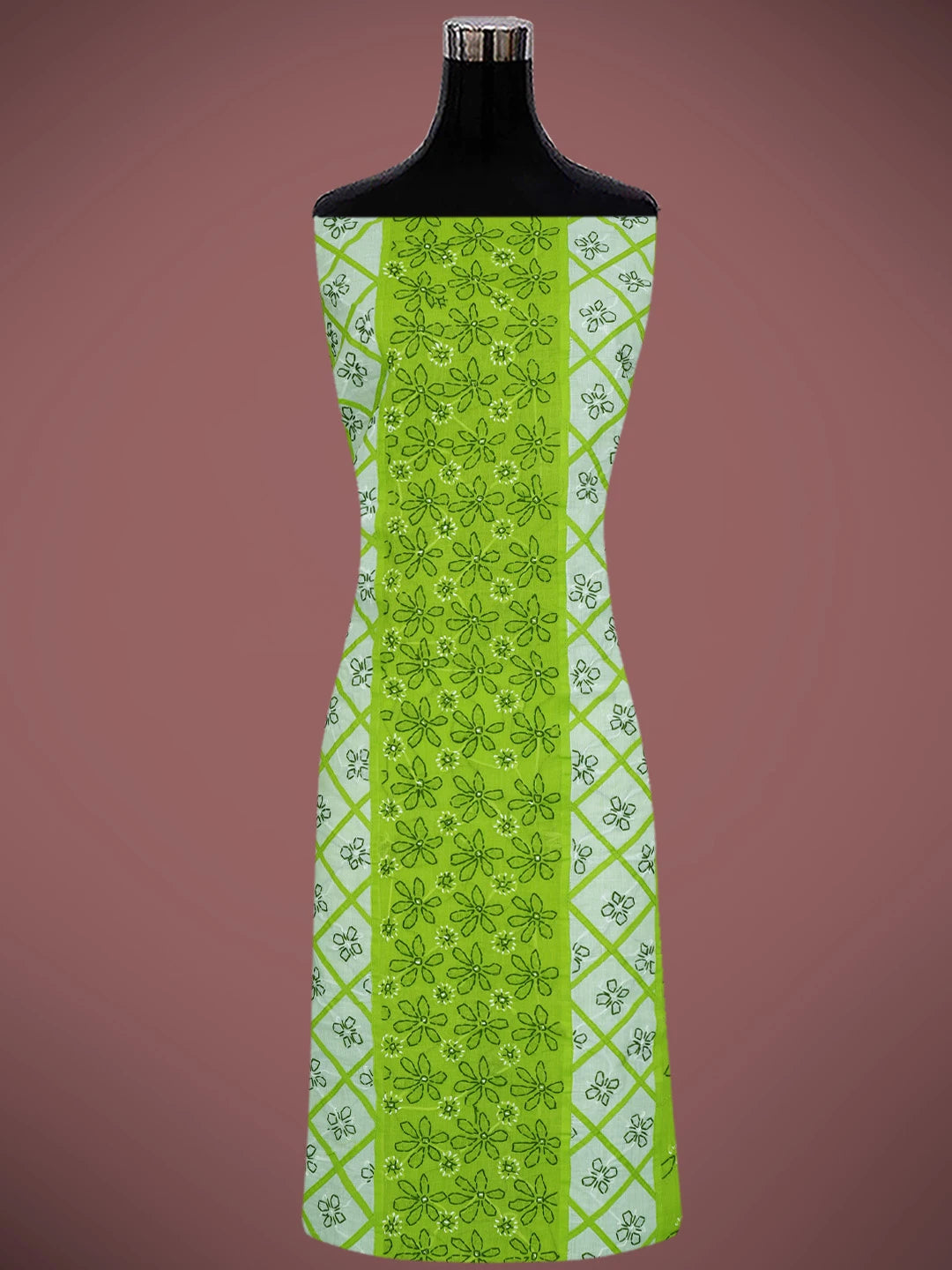 Ada Hand Embroidered Lime Green & White Cotton Lucknowi Chikankari Unstitched Suit Piece 01A679985