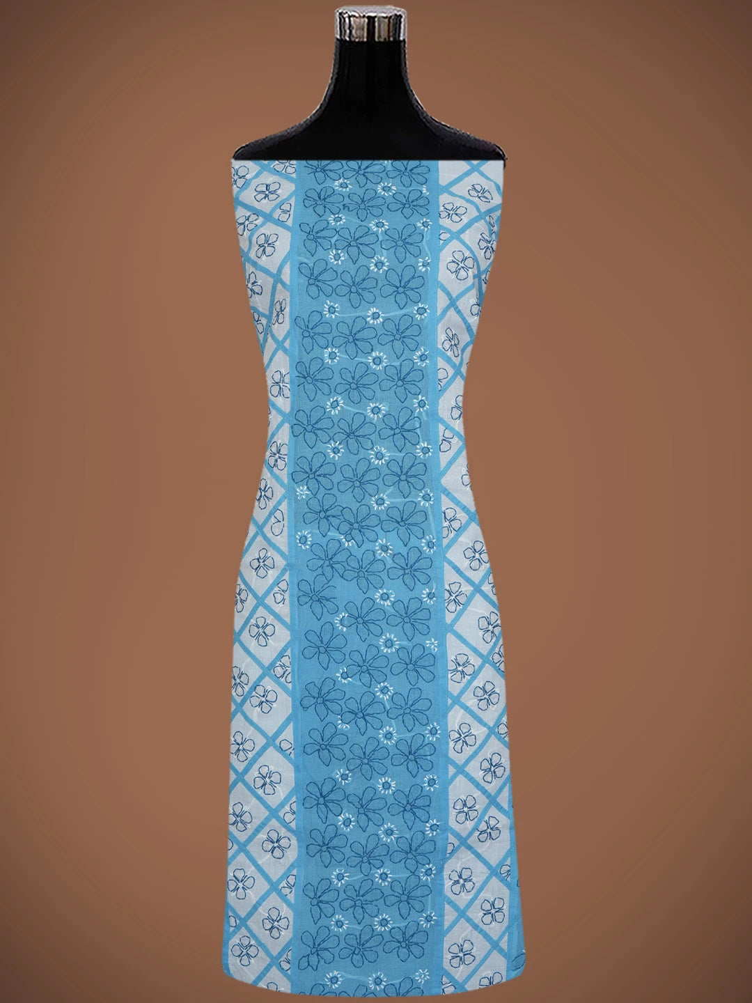 Ada Hand Embroidered Blue & White Cotton Lucknowi Chikankari Unstitched Suit Piece 01A680026