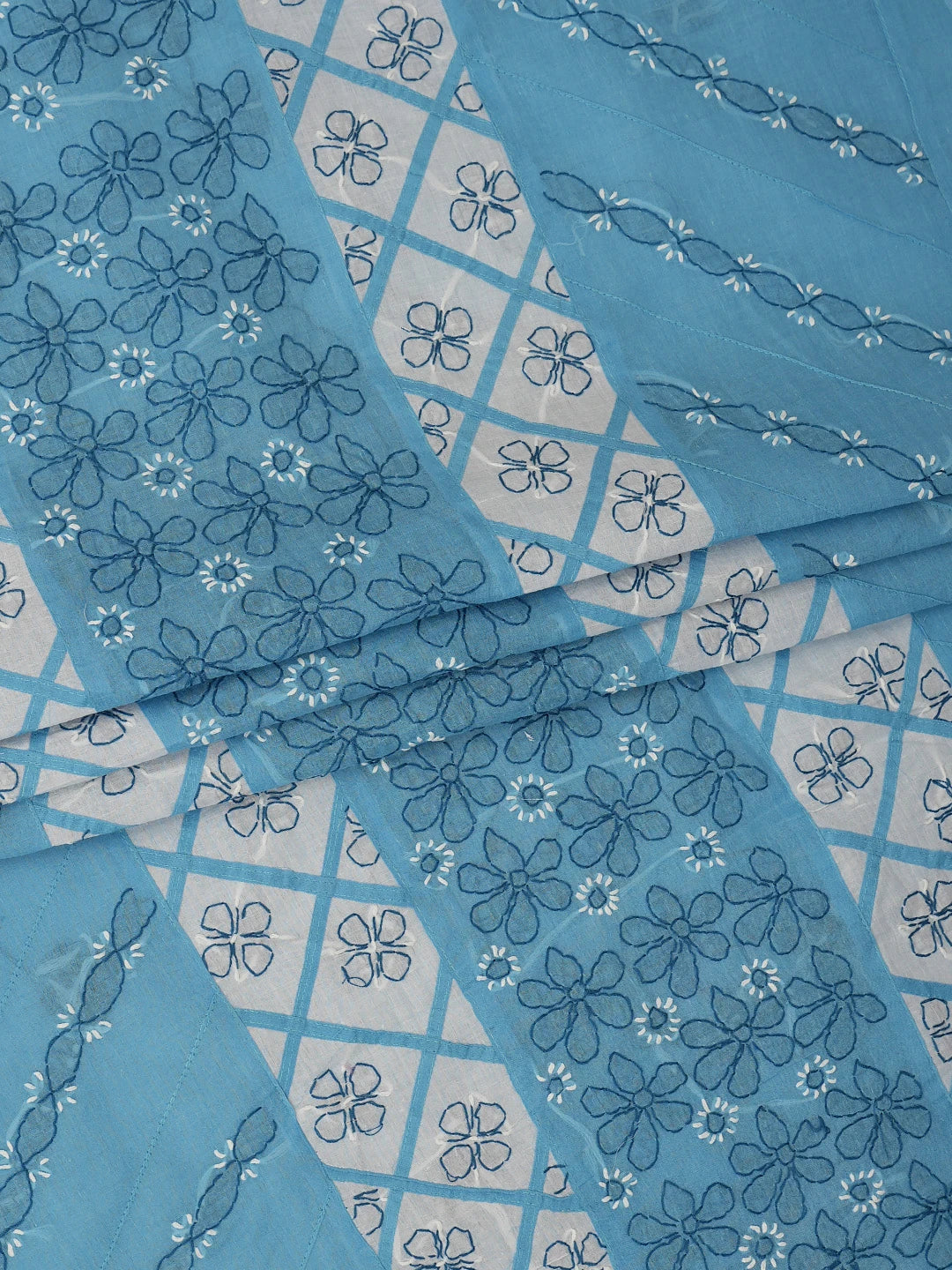 Ada Hand Embroidered Blue & White Cotton Lucknowi Chikankari Unstitched Suit Piece 01A680026