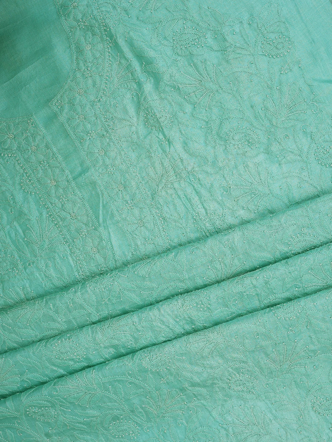 Ada Hand Embroidered Sea Green Silk Lucknowi Chikankari Unstitched Kurta Dupatta Set 01A729193