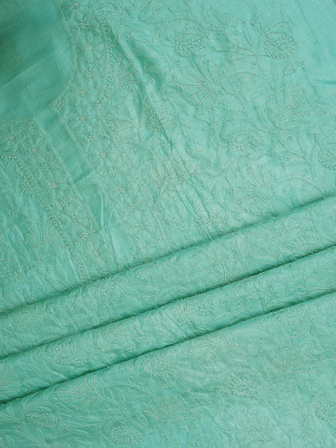Ada Hand Embroidered Sea Green Silk Lucknowi Chikankari Unstitched Kurta Dupatta Set 01A729193