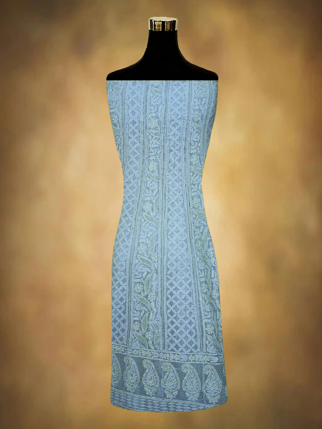 Ada Hand Embroidered Powder Blue Pure Georgette Lucknowi Chikankari Semi-Stitched Anarkali Kurta Dupatta Set With Pearl Work 01A700254