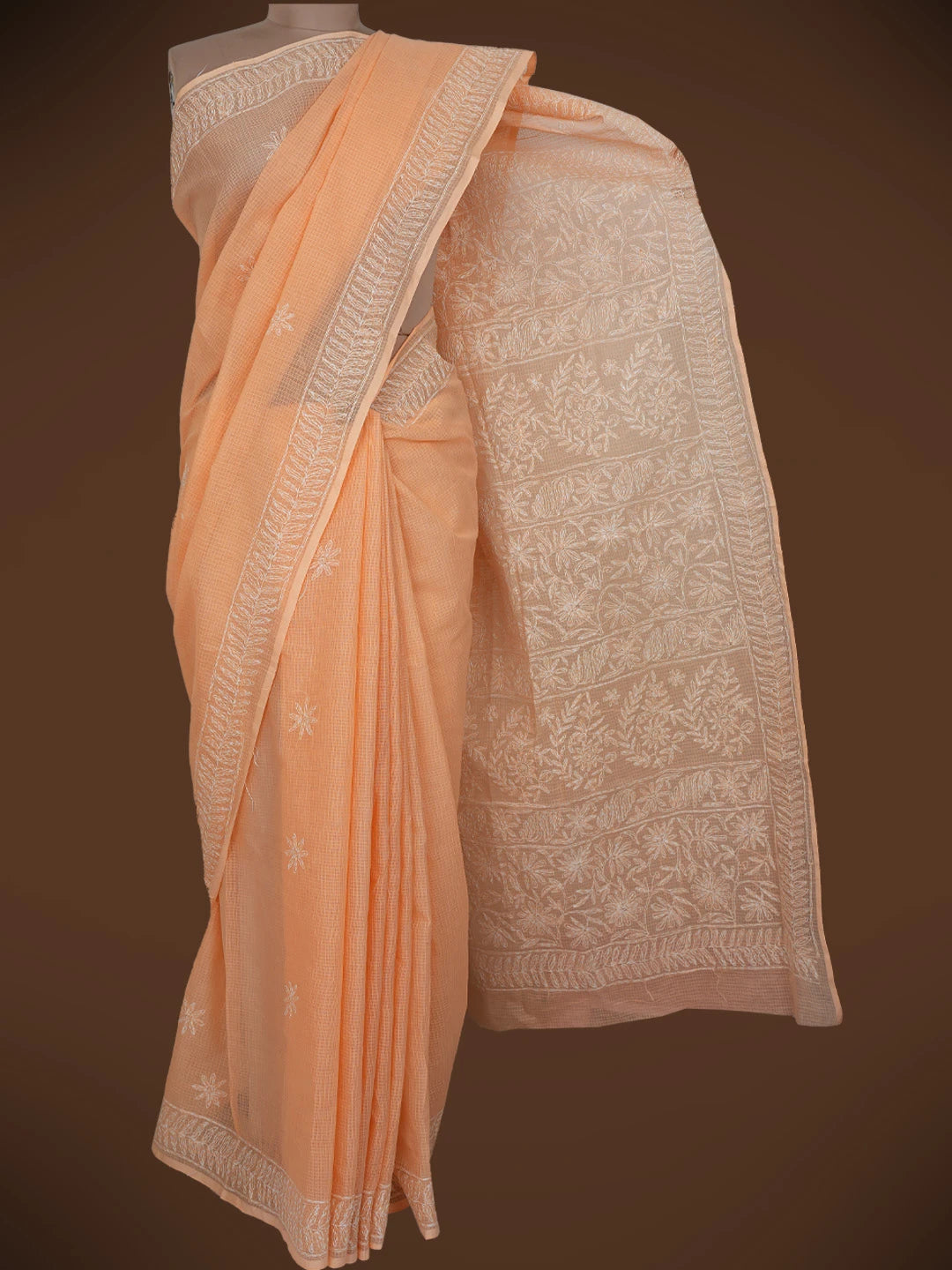 Ada Hand Embroidered Peach Kota Lucknowi Chikankari Saree and Blouse 01A711528