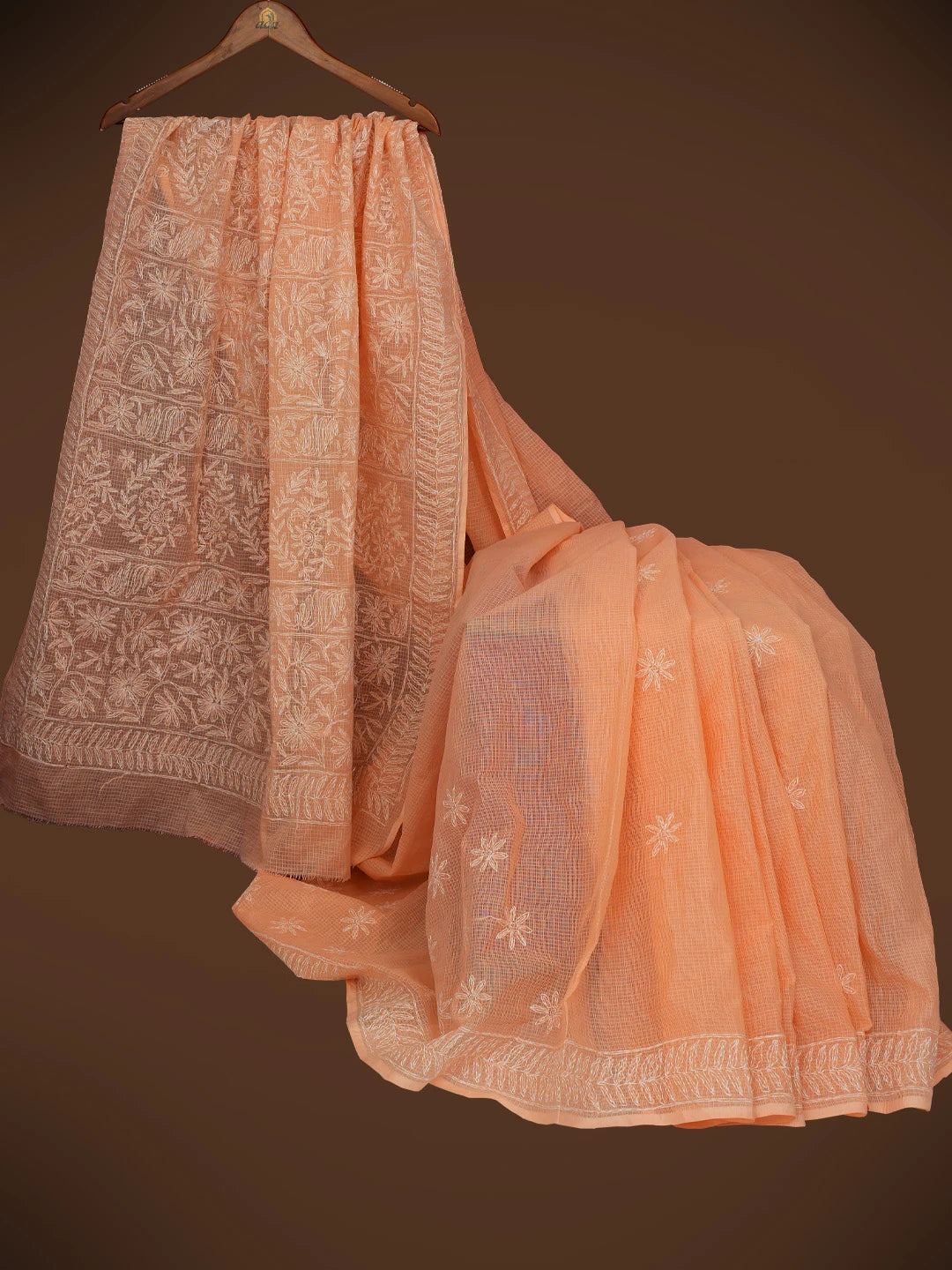 Ada Hand Embroidered Peach Kota Lucknowi Chikankari Saree and Blouse 01A711528