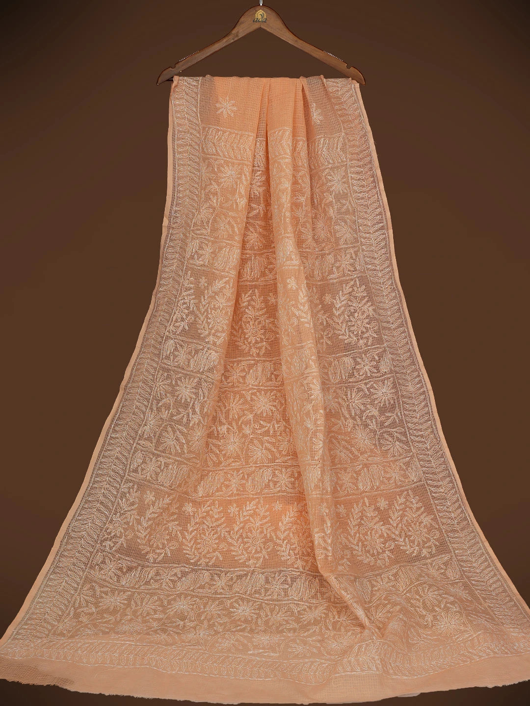 Ada Hand Embroidered Peach Kota Lucknowi Chikankari Saree and Blouse 01A711528