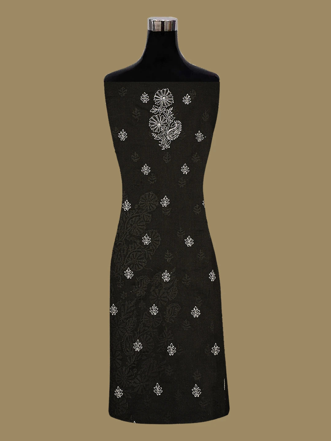 Ada Hand Embroidered Black Cotton Lucknowi Chikankari Unstitched Kurta Piece 01A712183