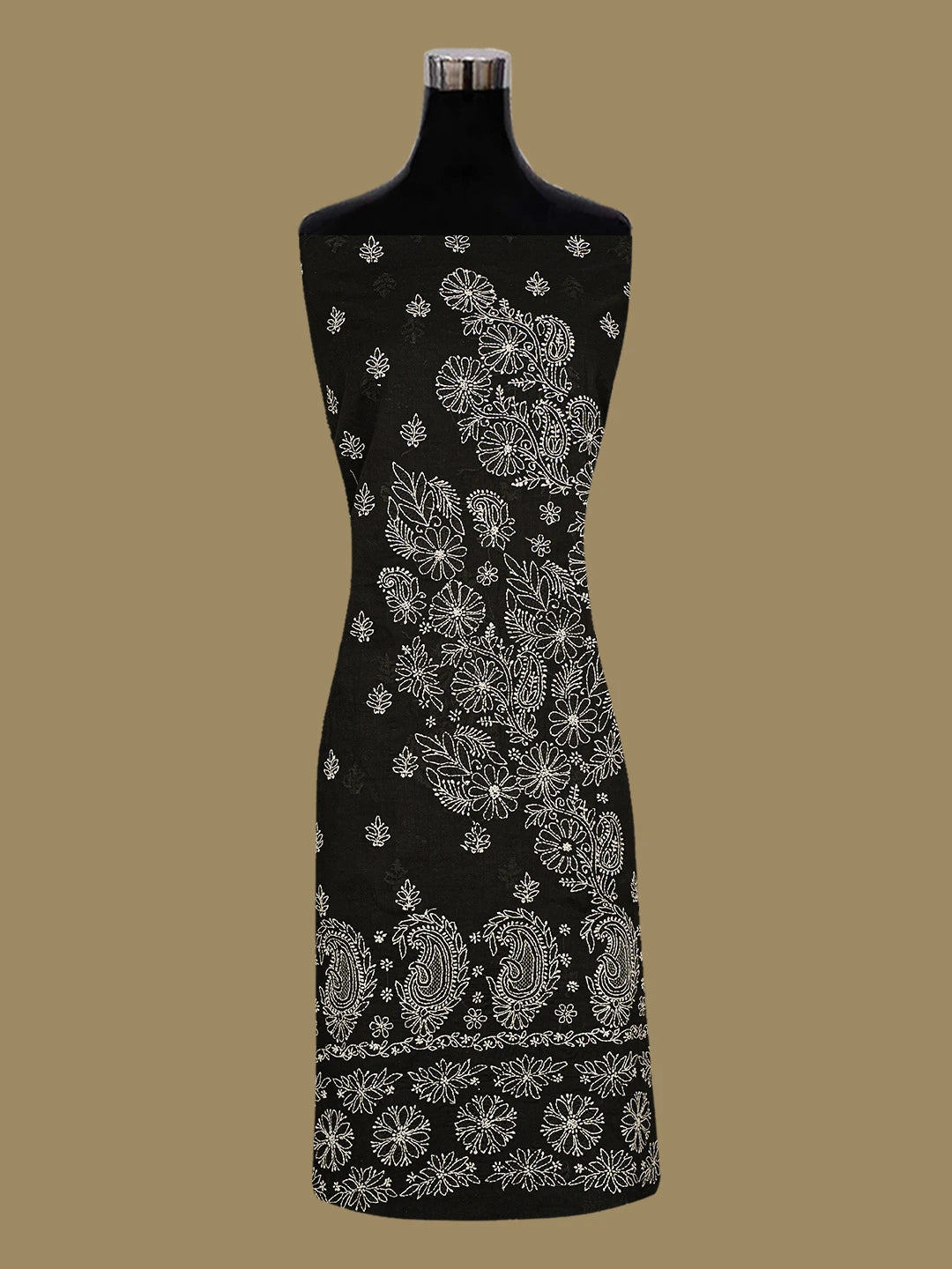 Ada Hand Embroidered Black Cotton Lucknowi Chikankari Unstitched Kurta Piece 01A712183
