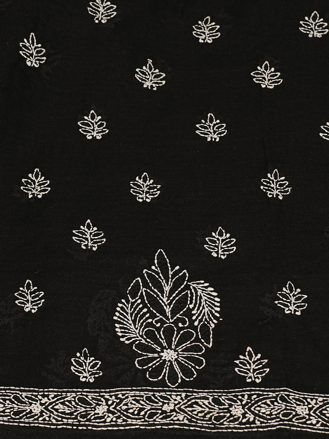 Ada Hand Embroidered Black Cotton Lucknowi Chikankari Unstitched Kurta Piece 01A712183