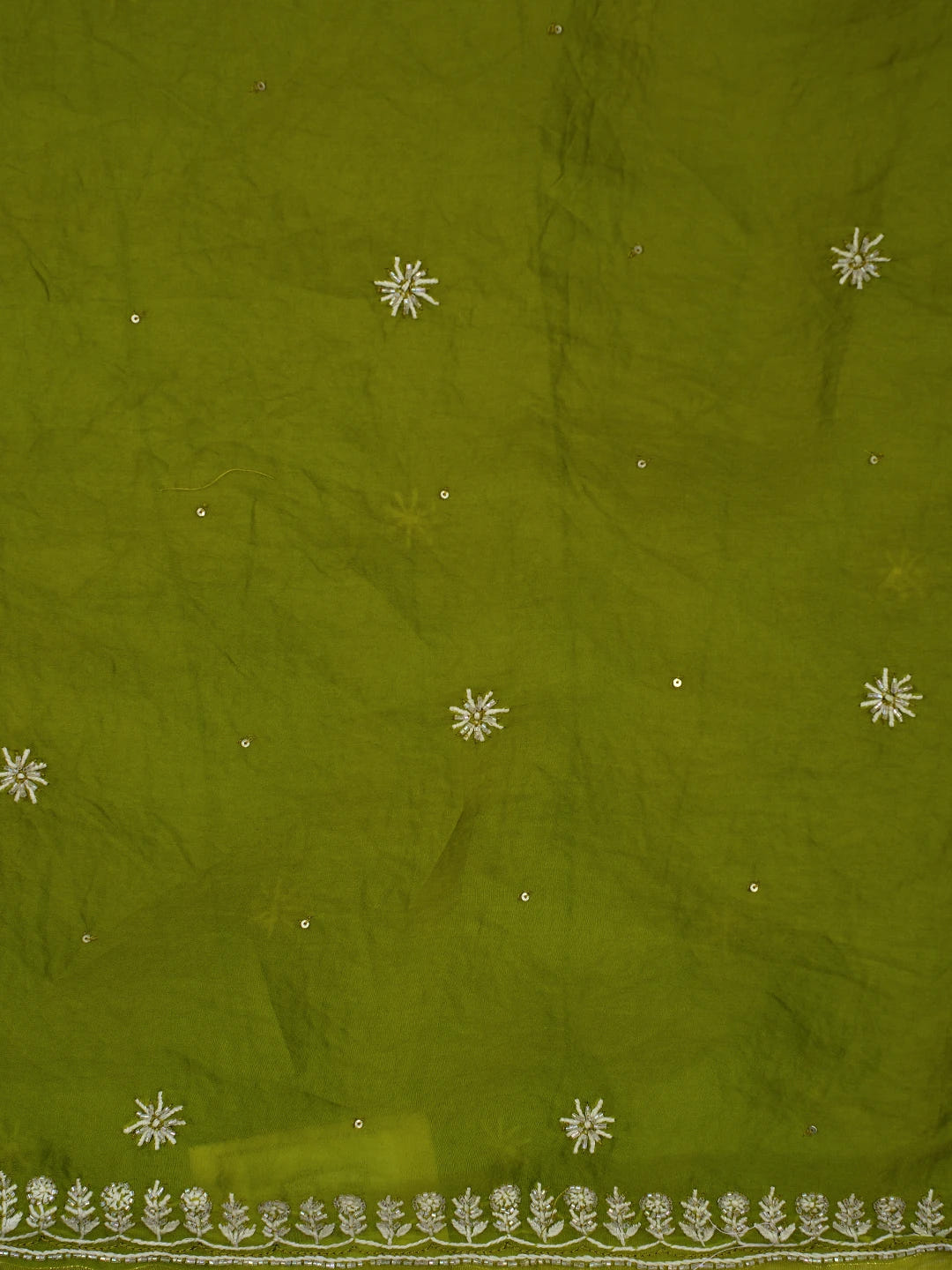 Ada Hand Embroidered Green Organza Lucknowi Chikankari Saree and Blouse With Cutdana Work 01A696895
