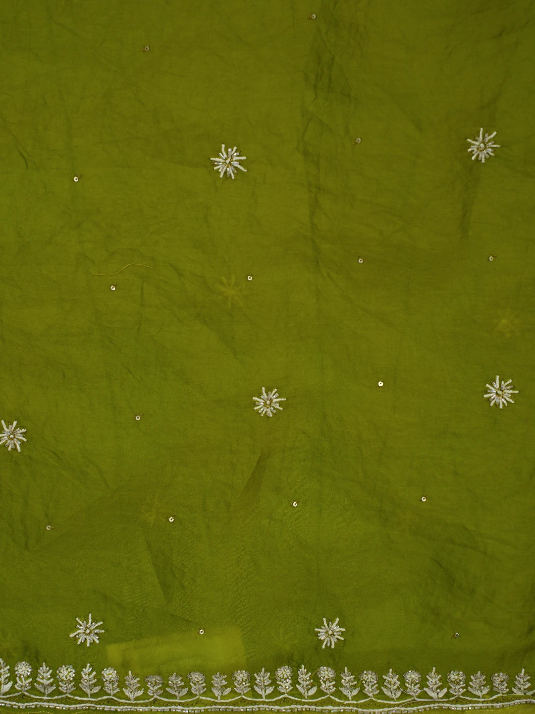 Ada Hand Embroidered Green Organza Lucknowi Chikankari Saree and Blouse With Cutdana Work 01A696895