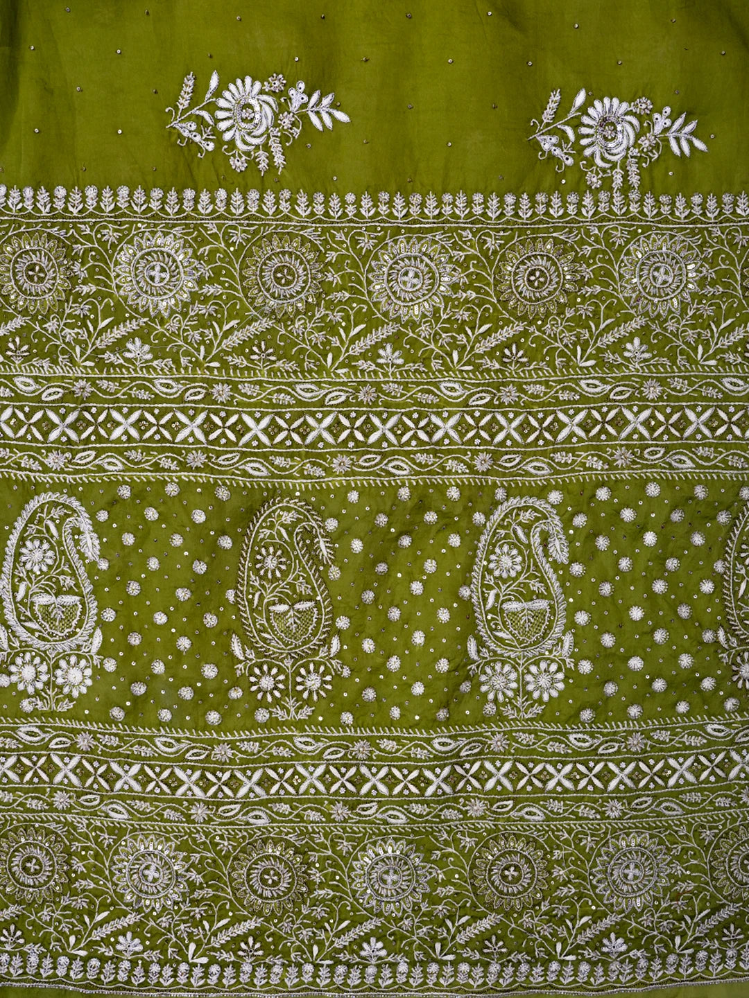 Ada Hand Embroidered Green Organza Lucknowi Chikankari Saree and Blouse With Cutdana Work 01A696895