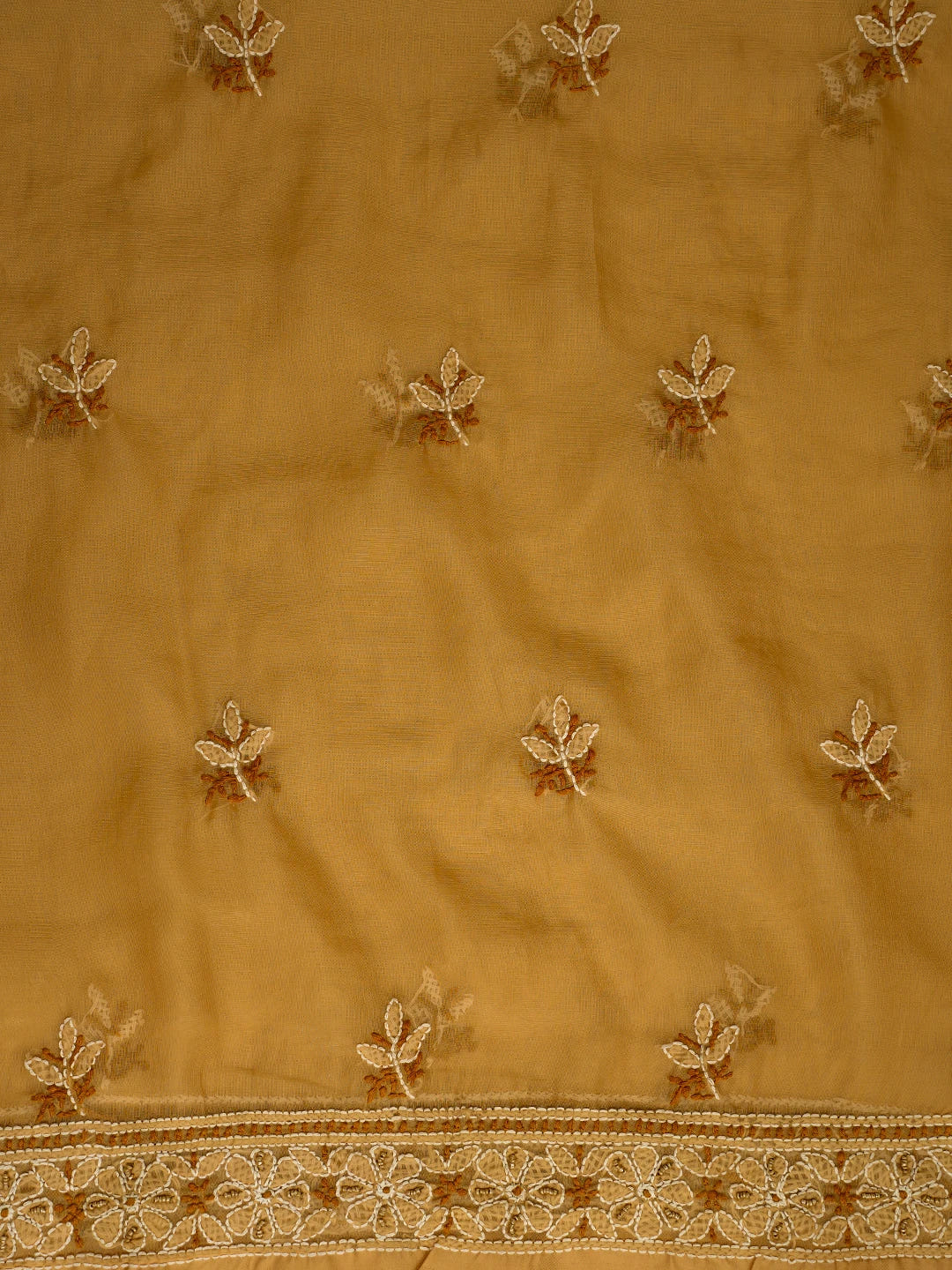 Ada Hand Embroidered Fawn Organza Lucknowi Chikankari Unstitched Kurta Dupatta Set With Cutdana Work 01A737388