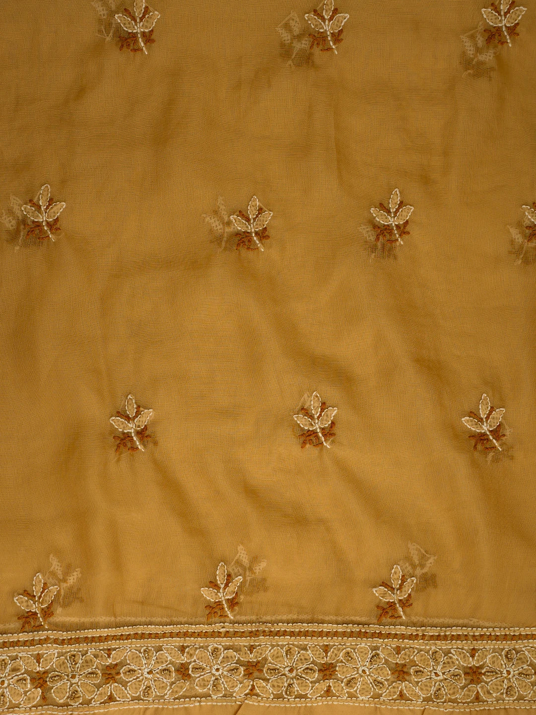 Ada Hand Embroidered Fawn Organza Lucknowi Chikankari Unstitched Kurta Dupatta Set With Cutdana Work 01A737388