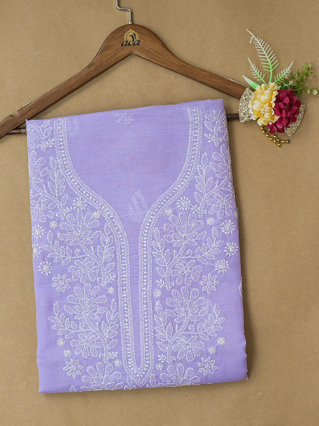 Ada Hand Embroidered Mauve Cotton Lucknowi Chikankari Unstitched Kurta Piece 01A724768