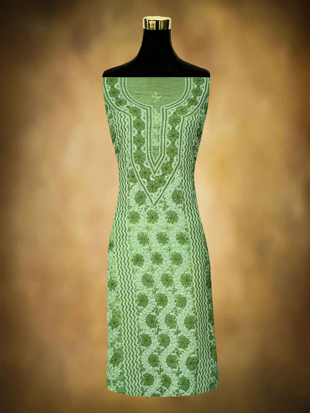 Ada Hand Embroidered Green Organza Lucknowi Chikankari Unstitched Kurta Dupatta Set With Cutdana Work 01A737387