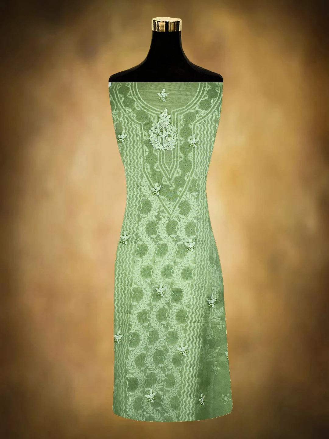 Ada Hand Embroidered Green Organza Lucknowi Chikankari Unstitched Kurta Dupatta Set With Cutdana Work 01A737387