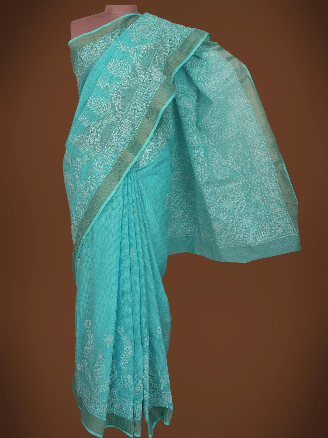Ada Hand Embroidered Blue Kota Lucknowi Chikankari Saree and Blouse 01A711060