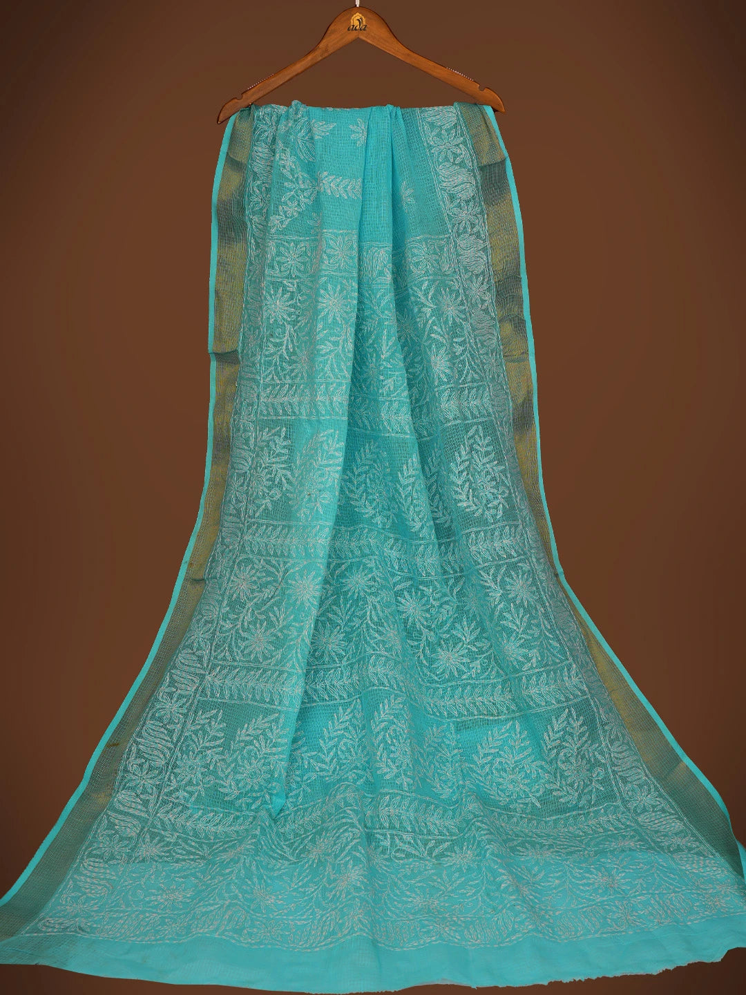 Ada Hand Embroidered Blue Kota Lucknowi Chikankari Saree and Blouse 01A711060