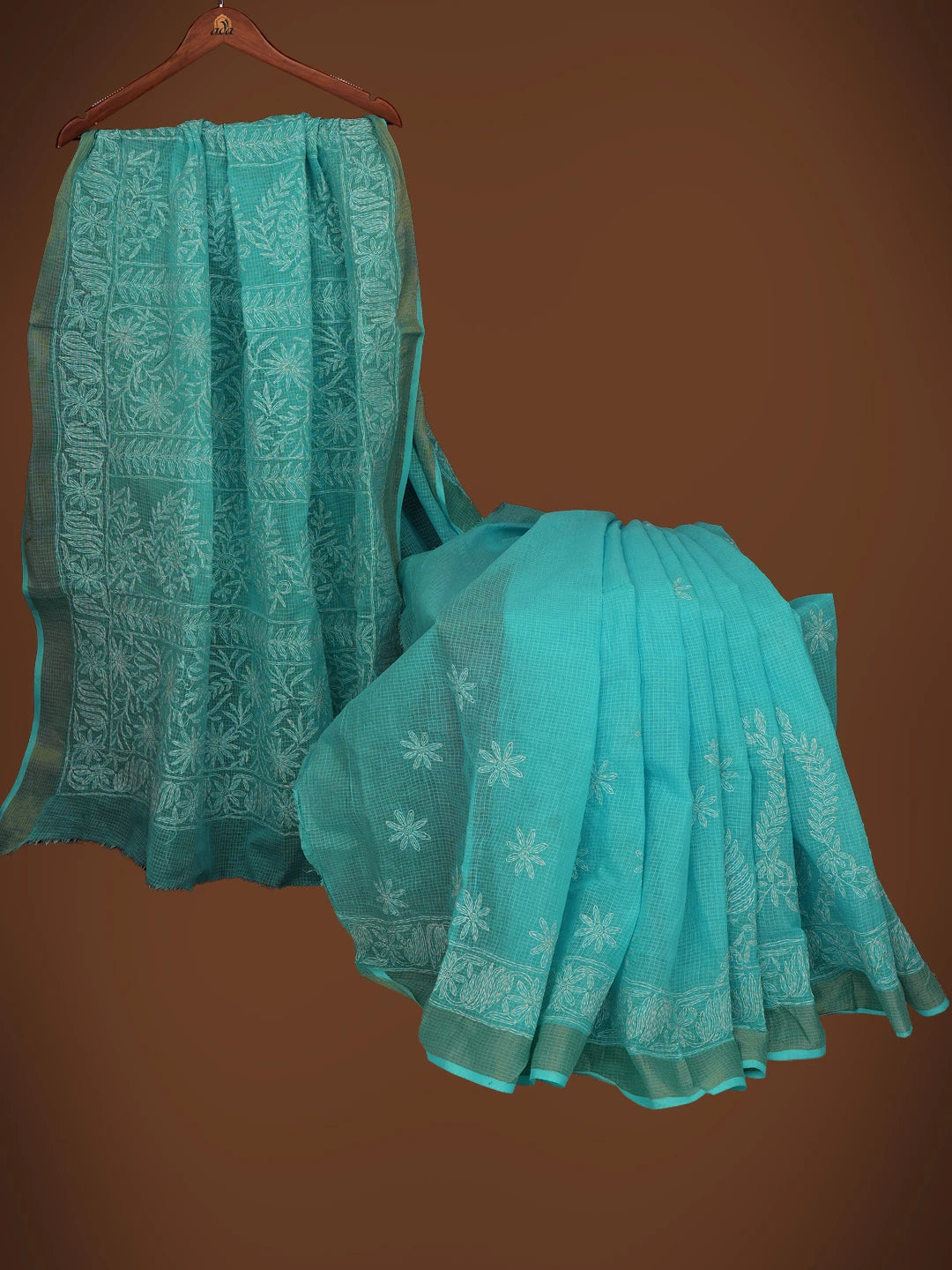 Ada Hand Embroidered Blue Kota Lucknowi Chikankari Saree and Blouse 01A711060
