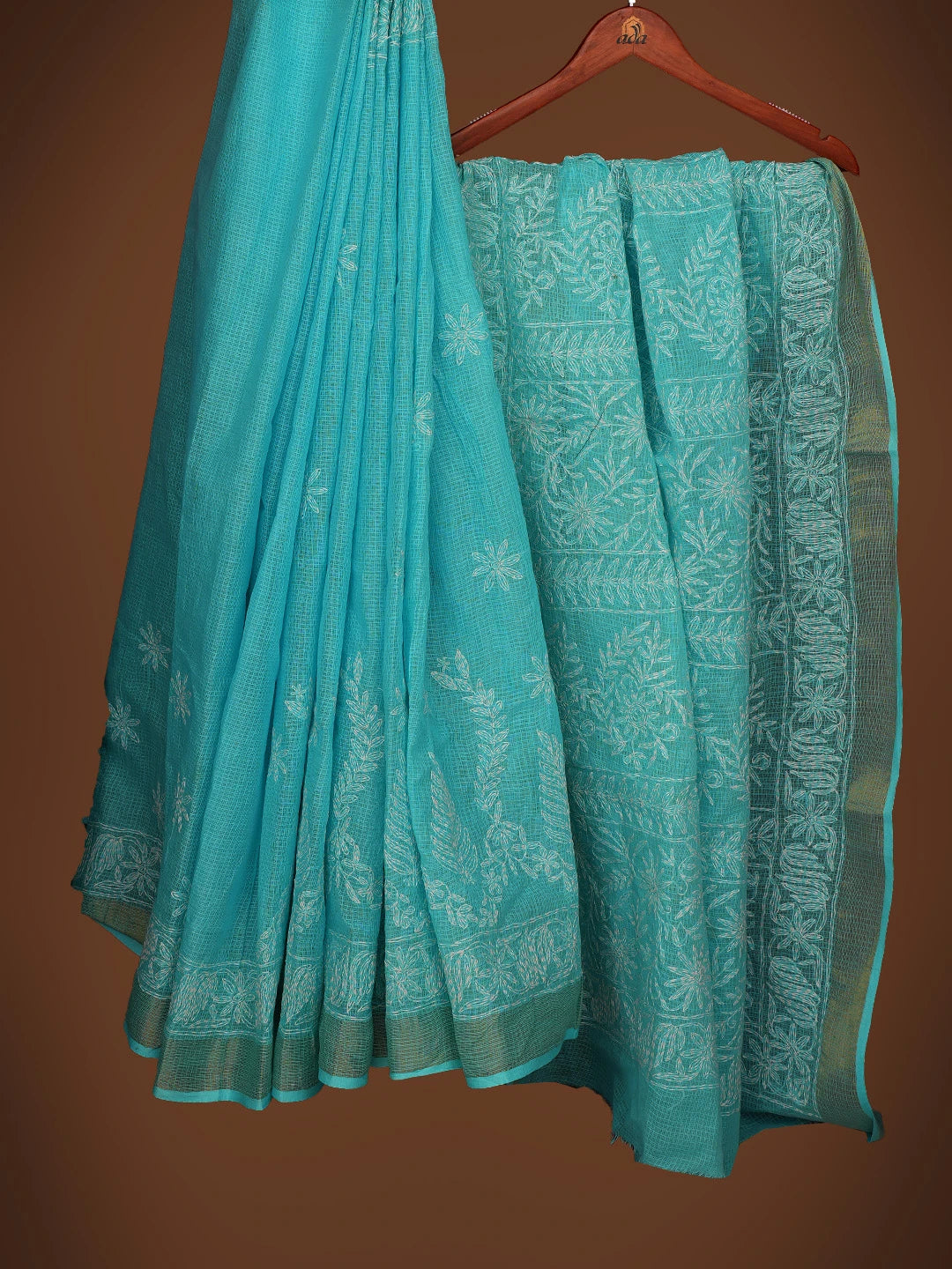 Ada Hand Embroidered Blue Kota Lucknowi Chikankari Saree and Blouse 01A711060