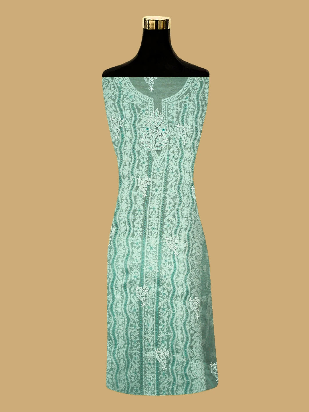 Ada Hand Embroidered Mint Green Organza Lucknowi Chikankari Unstitched Kurta Dupatta Set With Cutdana Work 01A737370